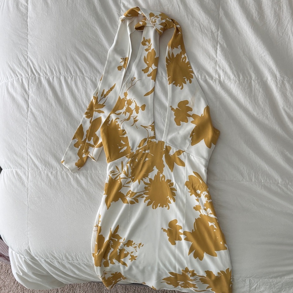 Halter Mini Neck Dress - White and Yellow